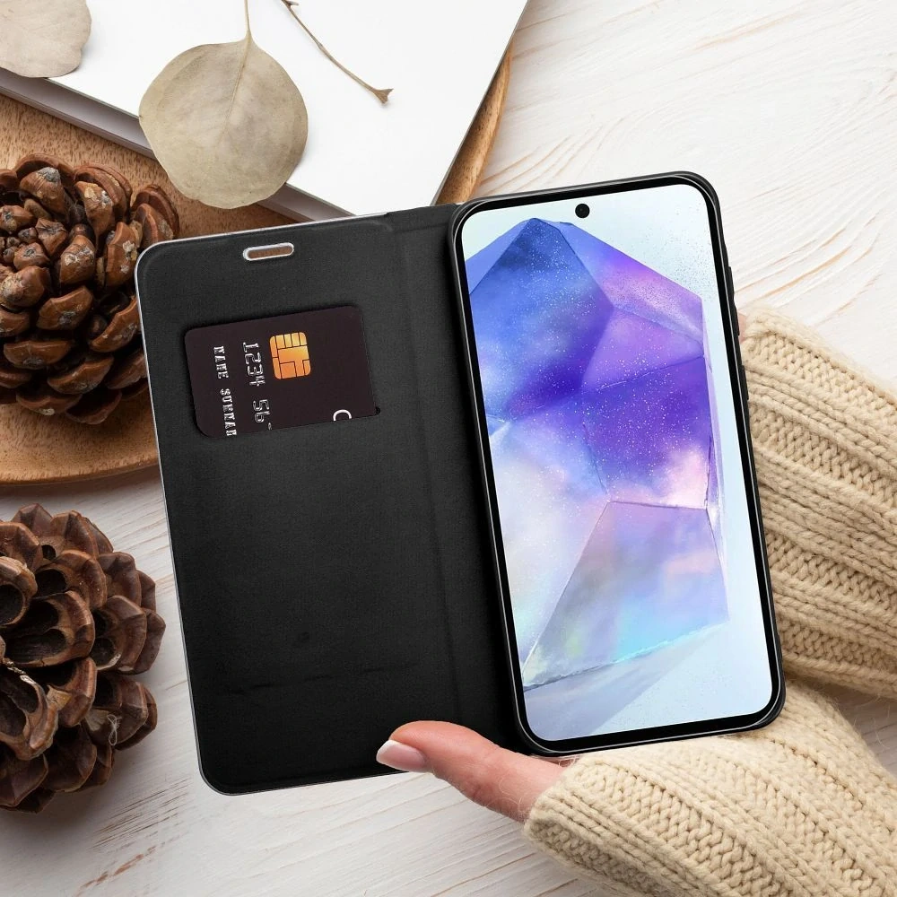 Smart Samsung Galaxy A56 Luna Book Carbon dėklas, juoda, 7 nuotrauka